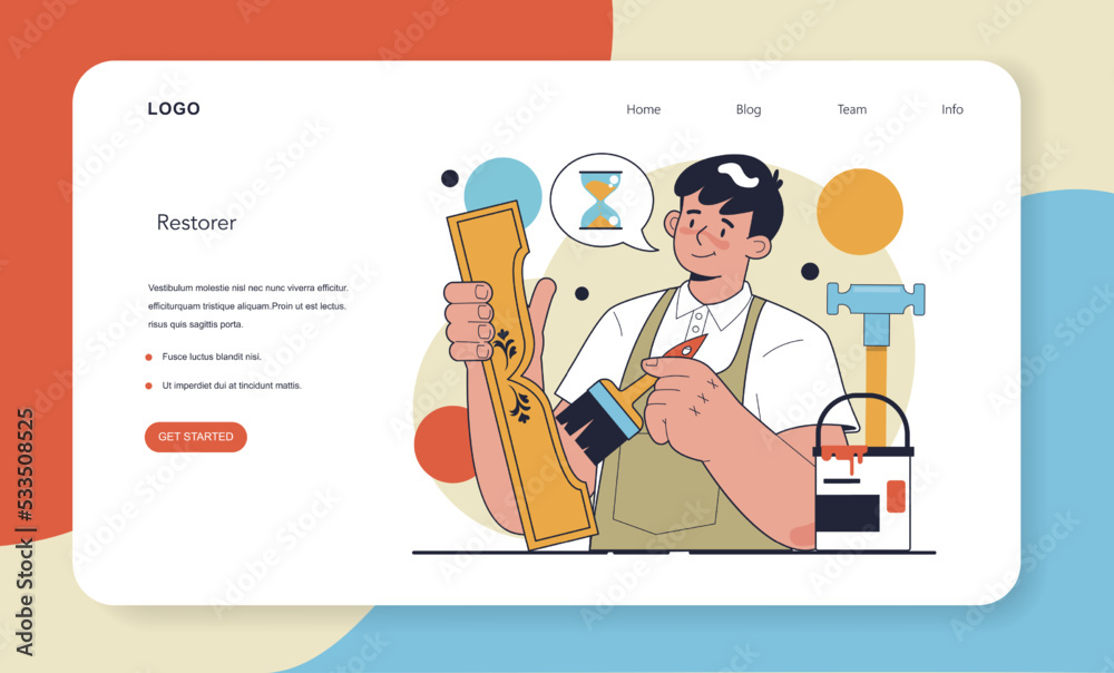 Restorer web banner or landing page. Draper restoring, decorating Restorer web banner or landing page. Draper restoring, decorating