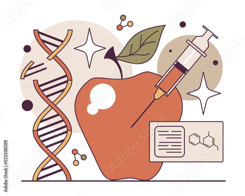 Genetic modificated organism or GMO. Biotechnology, food improvement