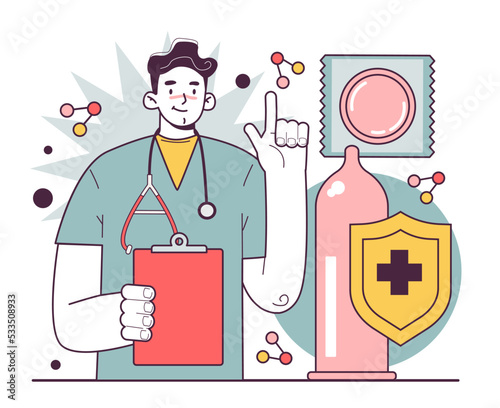 Sex education concept. Doctor showing various methods of contraception