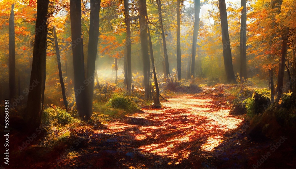 Fototapeta premium forest morning trail colors peaceful 