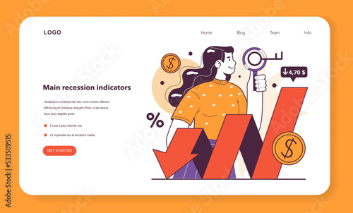 Recession indicators web banner or landing page. Significant, widespread,