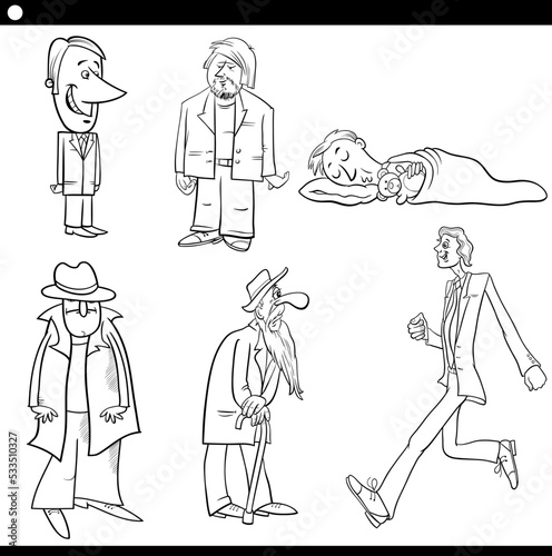 cartoon funny men comic characters set coloring page