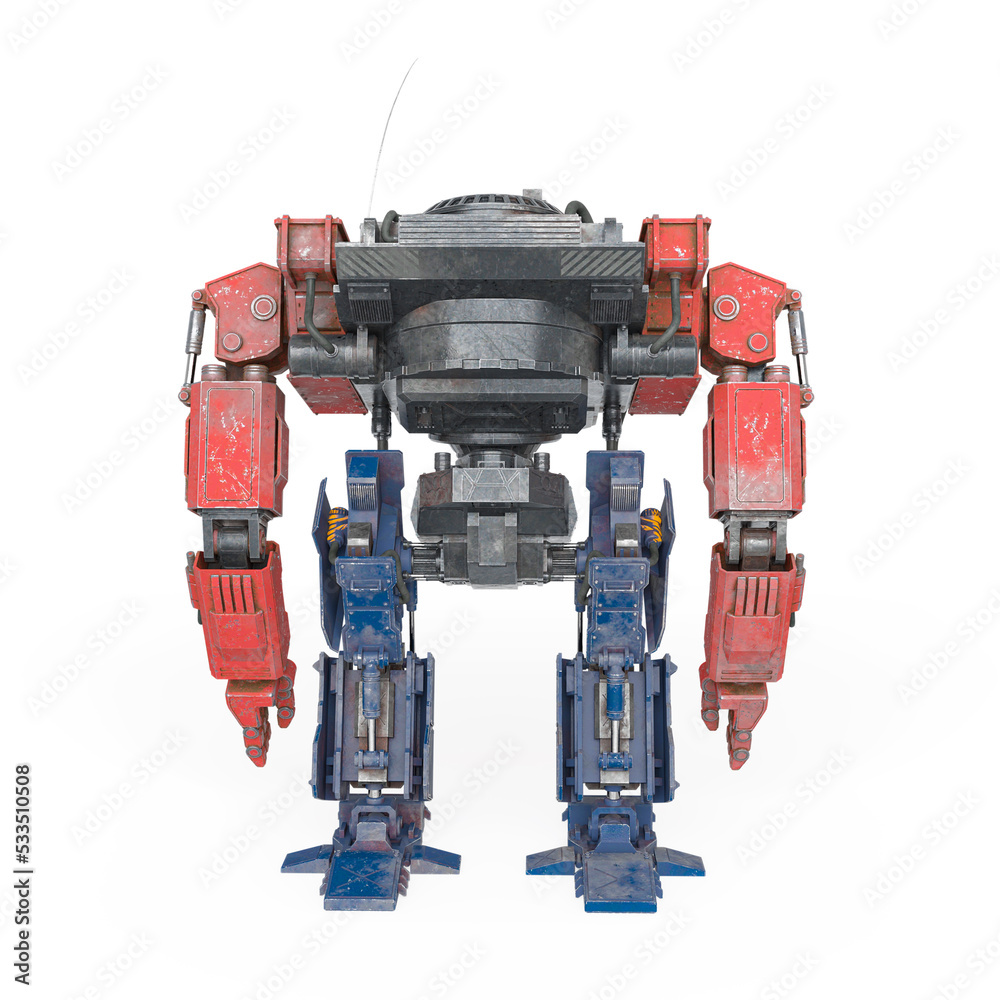 machine is standing up on a pose in white background rear view machine is standing up on a pose in white background rear view