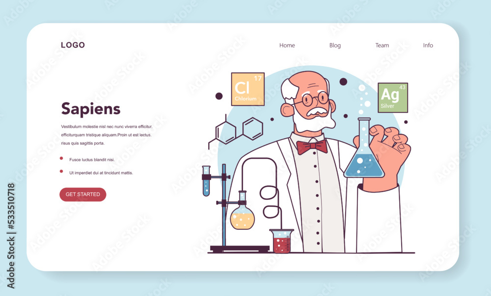 Chemistry science history and development web banner or landing page.