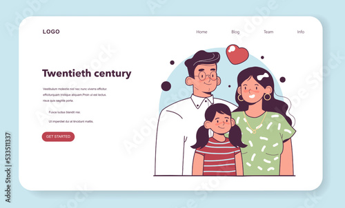 Happy modern family web banner or landing page. Man, woman