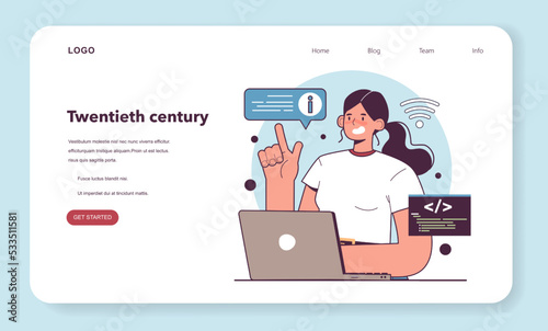 XX century digital revolution web banner or landing page. Shift from