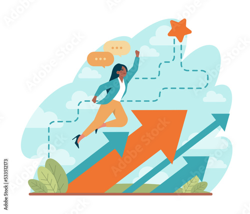Leadership concept. Manager leading a workteam towards success