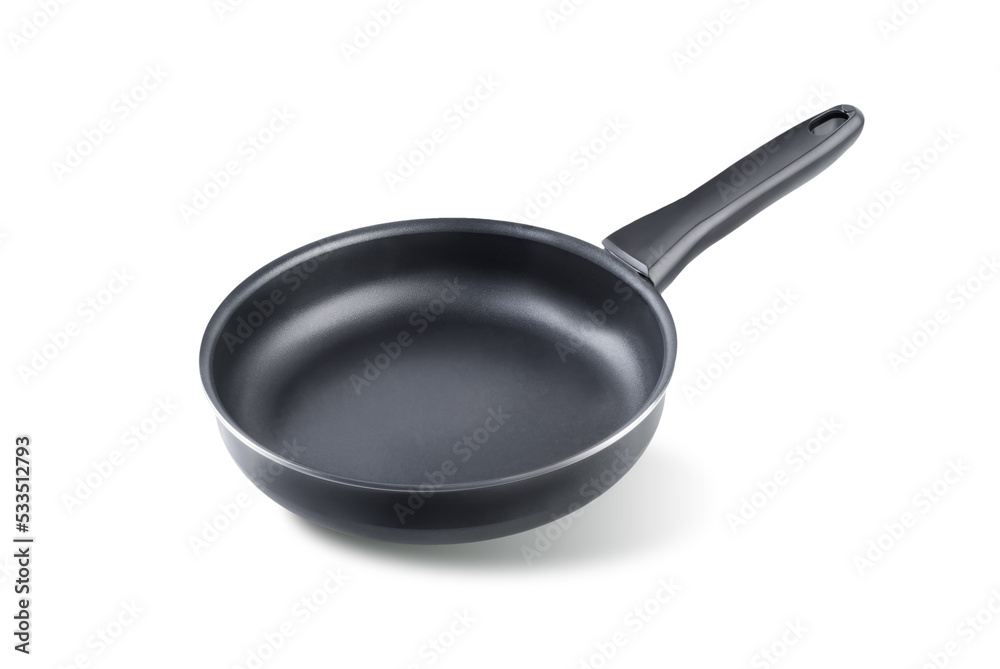 Black frying pan on a white isolated background Black frying pan on a white isolated background
