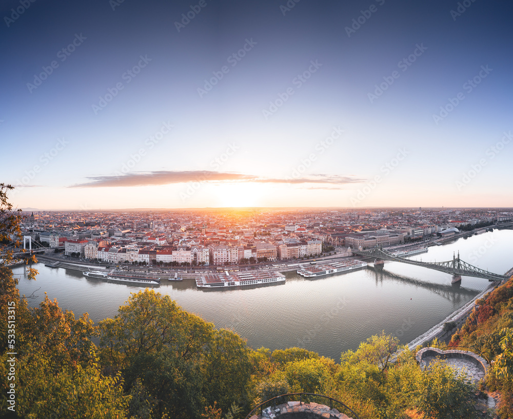 Morning view on the Liberty Bridge in Budapest, Hungary