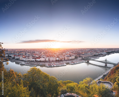 Morning view on the Liberty Bridge in Budapest, Hungary