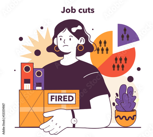 Job cuts as a recession indicator. Dismissal employee, fired female