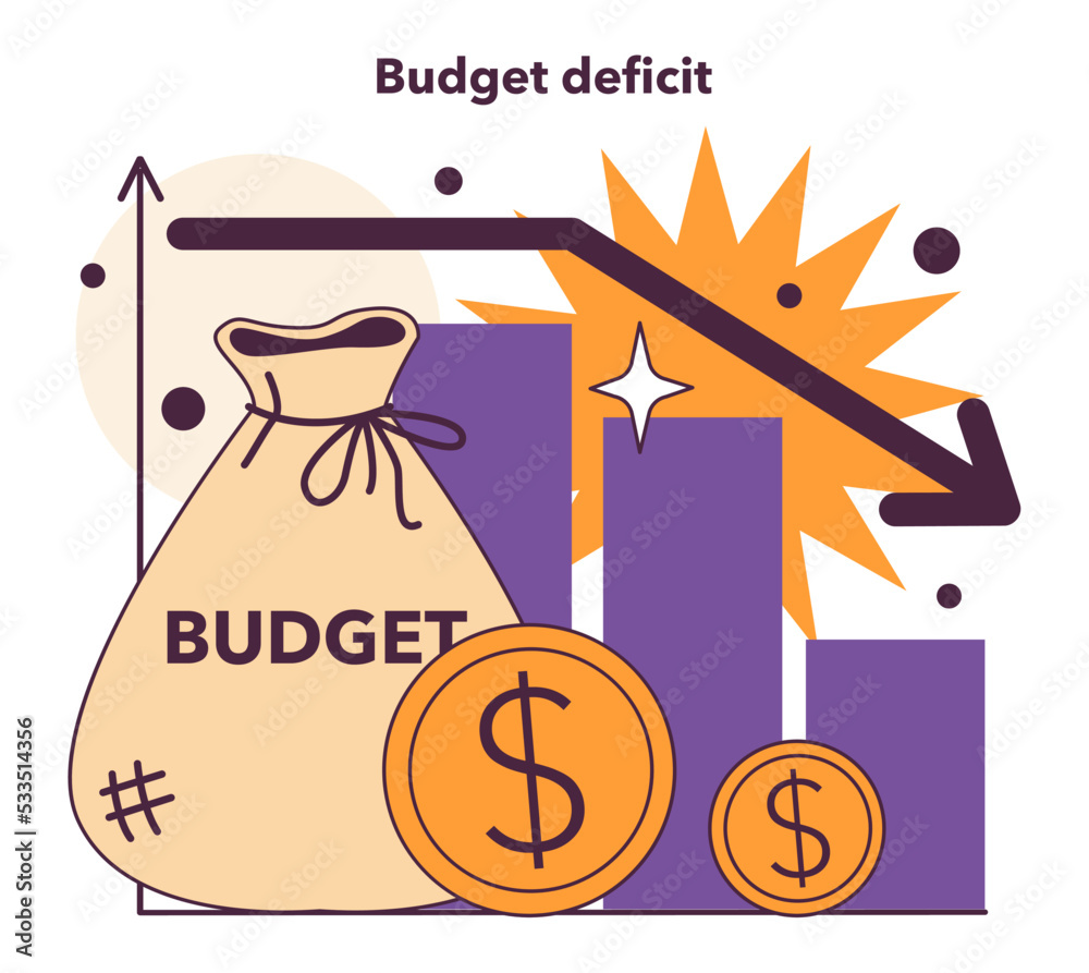Budget deficit as a recession indicator. Financial planning and money savings. - obrazy, fototapety, plakaty 