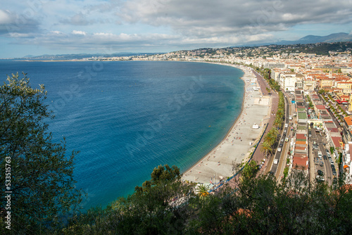 Amazing view of coast of Nice and buildings (include Promenade des Anglais in Nice)