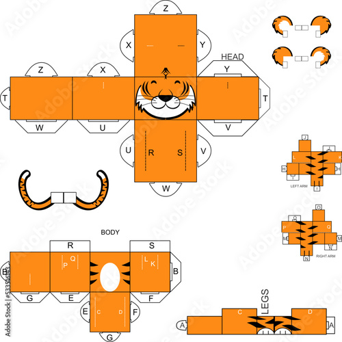 cube tiger mockup character cartoon illustration, cube craft design in vector format