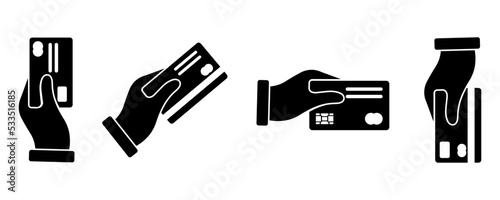 Set of credit card vector icons on white background. Debit plastic bank card. Symbol secure pay.