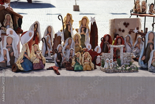 Canvas Print Exhibition of decorative Christmas Nativity figures made by hand with clay