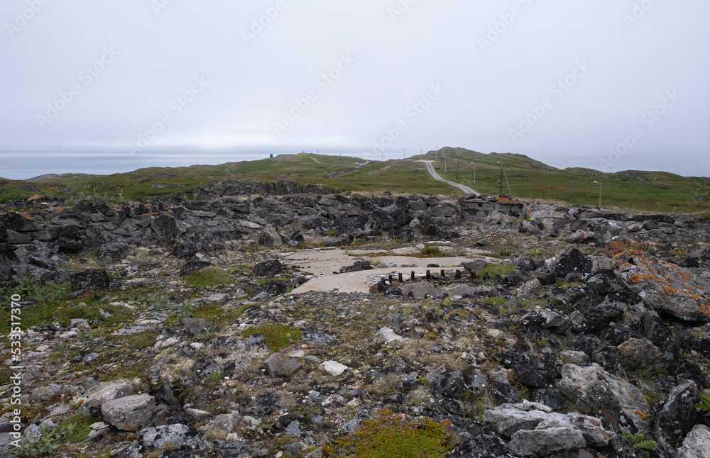 Vardo, Norway - August 3, 2022: Renoysund Fort was a German coastal fort built by the Germans during Second World War with batteries and bunker facilities. Selective focus