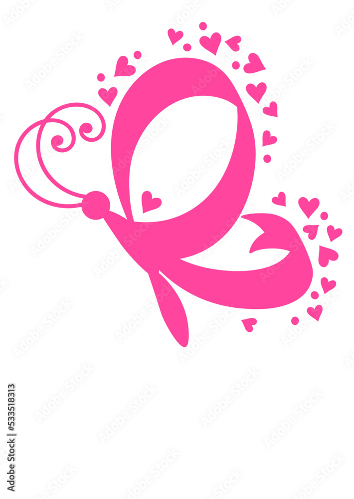 Butterfly Pink ribbon sign. Breast Cancer Awareness month October Stock ...