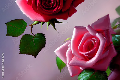 pink rose - valentine s day - painted with oil illustration - still life