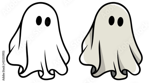 Cute ghost isolated, Vector Halloween concept, Cartoon Ghosts, Spooky vector, White ghost with black eyes, Cute ghost icon isolated, Cute cartoon spooky character, Holiday Silhouettes,