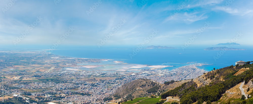 Trapani view from Erice, Sicily, Italy