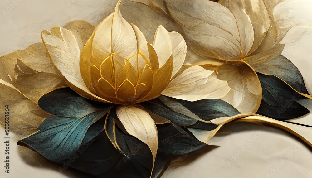 luxury lotus wallpaper, lotus design, line art, golden lotus. 3d