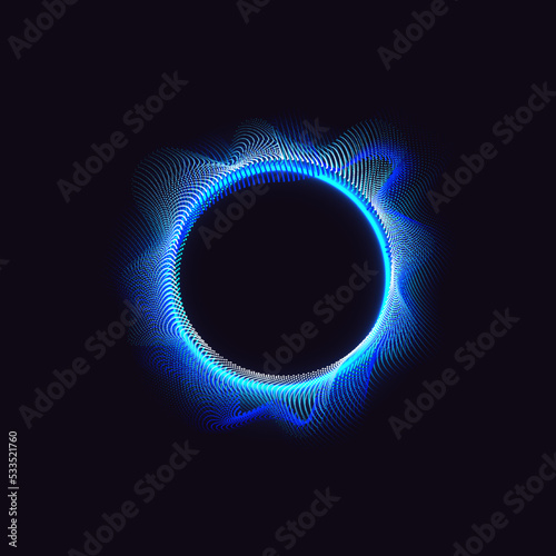 Abstract particle dots circle frame with shiny blue effect