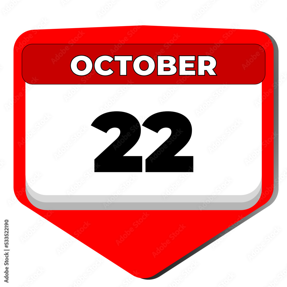 22 October vector icon calendar day. 22 date of October. Twenty second day of October. 22th date number. 22 day calendar. Twenty two date. National Tooth Fairy Day, World Plant Milk 22 October vector icon calendar day. 22 date of October. Twenty second day of October. 22th date number. 22 day calendar. Twenty two date. National Tooth Fairy Day, World Plant Milk