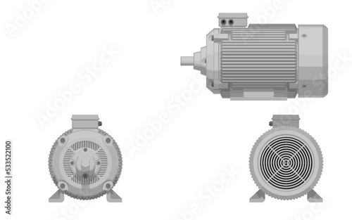 Isolated motor in 3 views on white background
