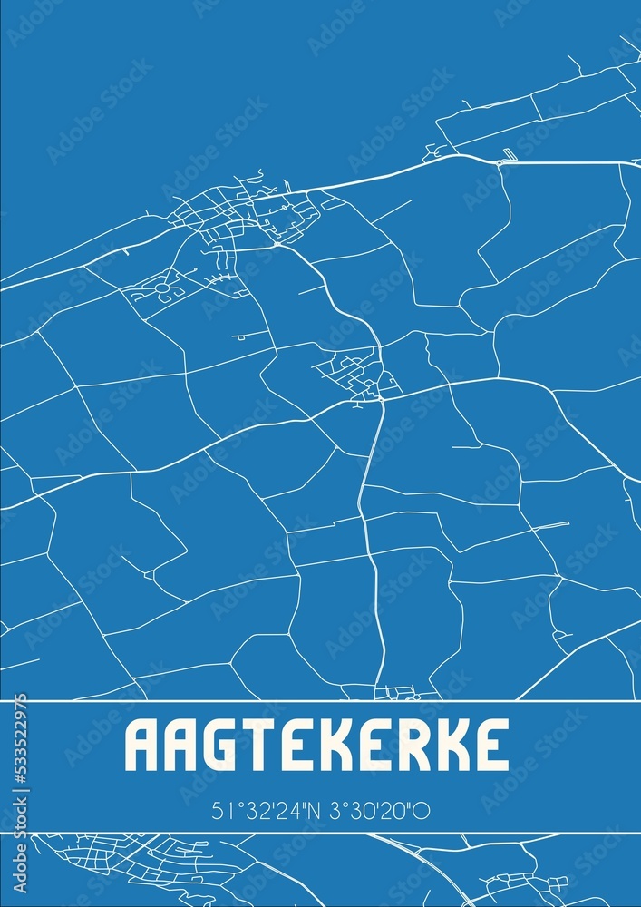 Obraz premium Blueprint of the map of Aagtekerke located in Zeeland the Netherlands.