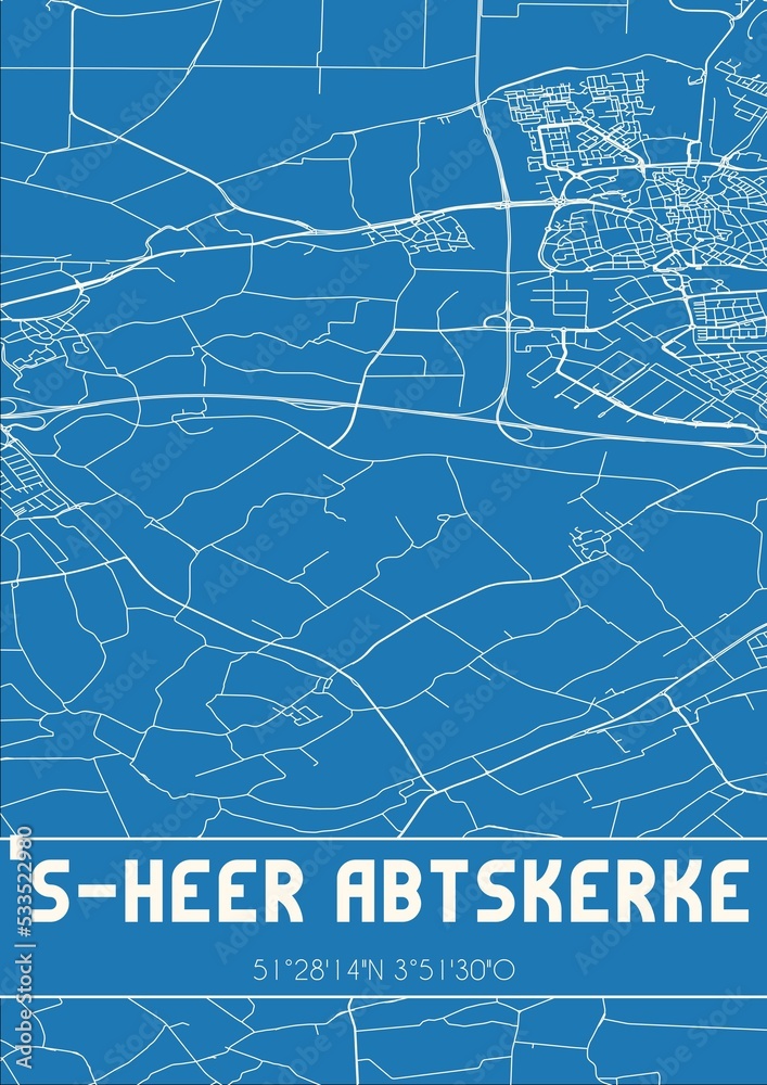 Blueprint of the map of 's-Heer Abtskerke located in Zeeland the Netherlands.