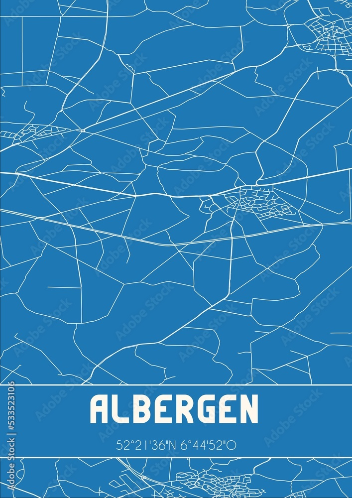 Blueprint of the map of Albergen located in Overijssel the Netherlands.