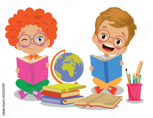 kids studying studying world map in school classroom