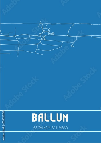 Blueprint of the map of Ballum located in Fryslan the Netherlands.