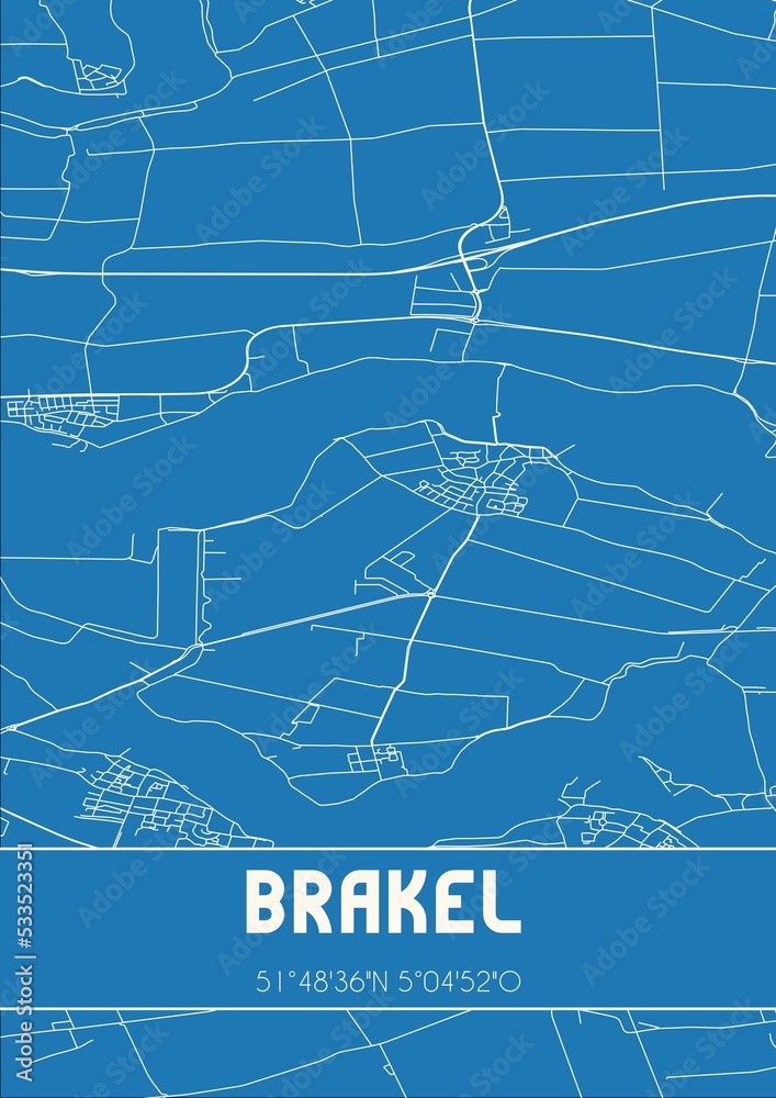 Blueprint of the map of Brakel located in Gelderland the Netherlands.