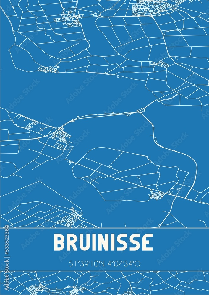 Blueprint of the map of Bruinisse located in Zeeland the Netherlands.