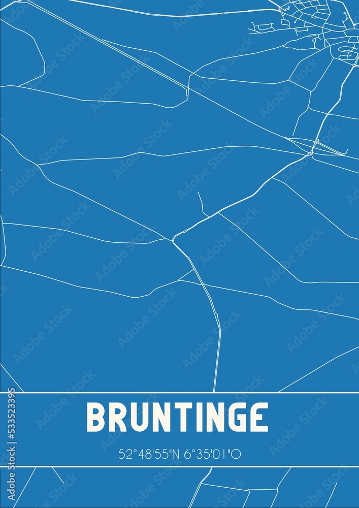 Blueprint of the map of Bruntinge located in Drenthe the Netherlands.