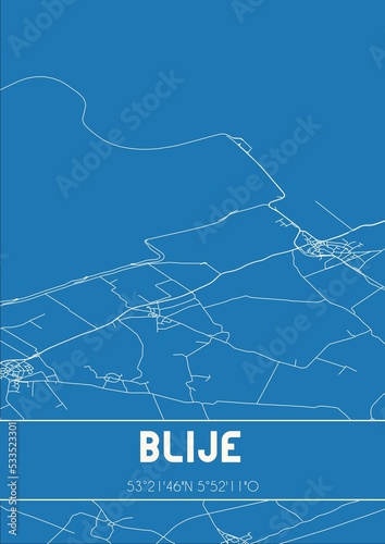 Blueprint of the map of Blije located in Fryslan the Netherlands. photo