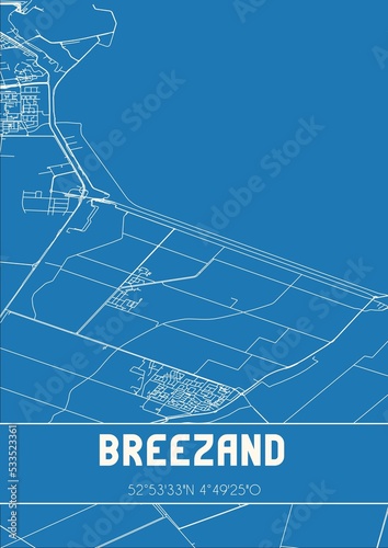 Blueprint of the map of Breezand located in Noord-Holland the Netherlands. photo