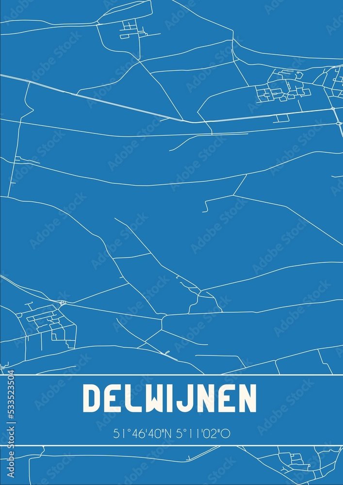 Blueprint of the map of Delwijnen located in Gelderland the Netherlands.