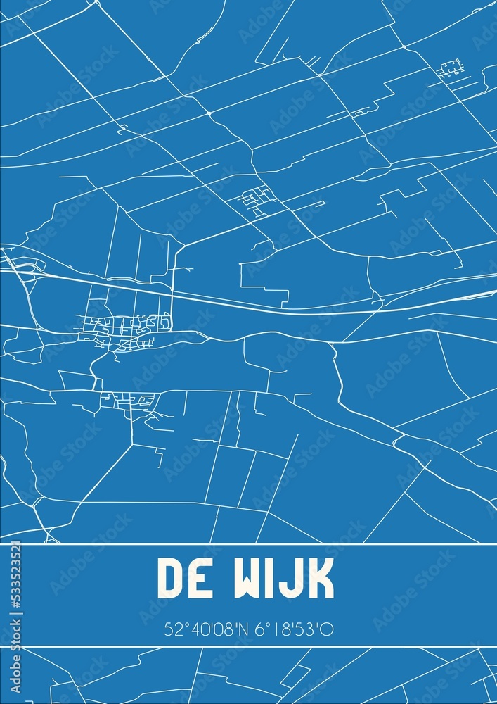 Blueprint of the map of de Wijk located in Drenthe the Netherlands.