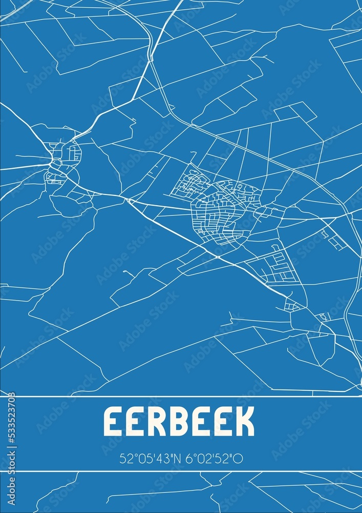 Blueprint of the map of Eerbeek located in Gelderland the Netherlands.