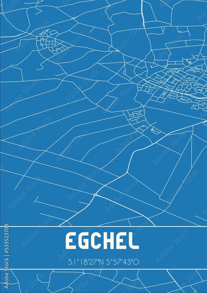 Blueprint of the map of Egchel located in Limburg the Netherlands.