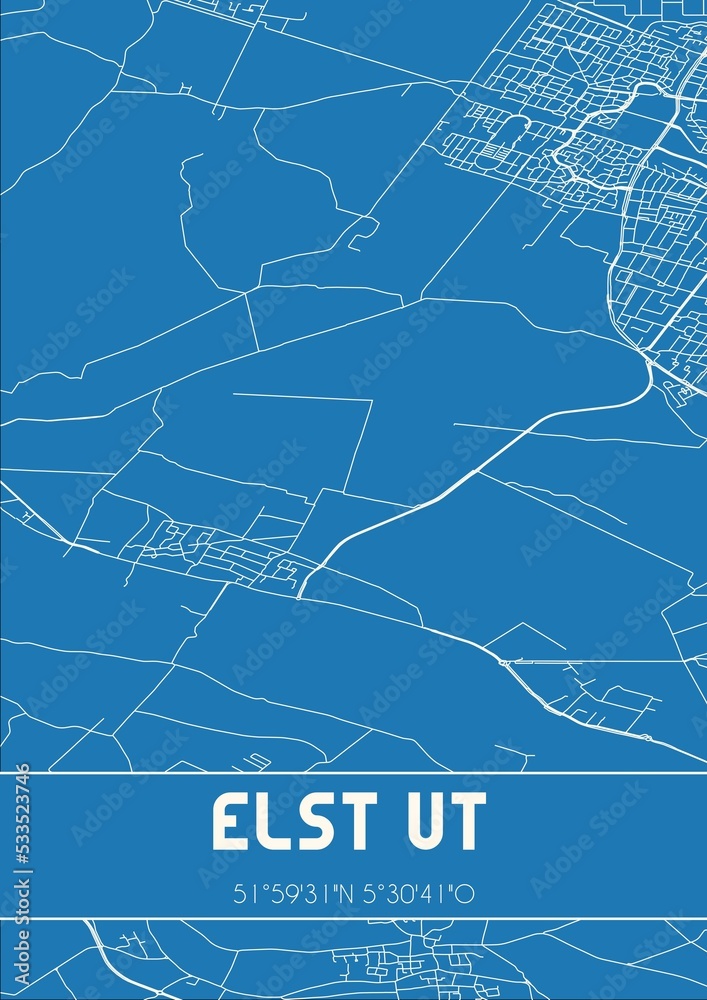 Blueprint of the map of Elst Ut located in Utrecht the Netherlands.