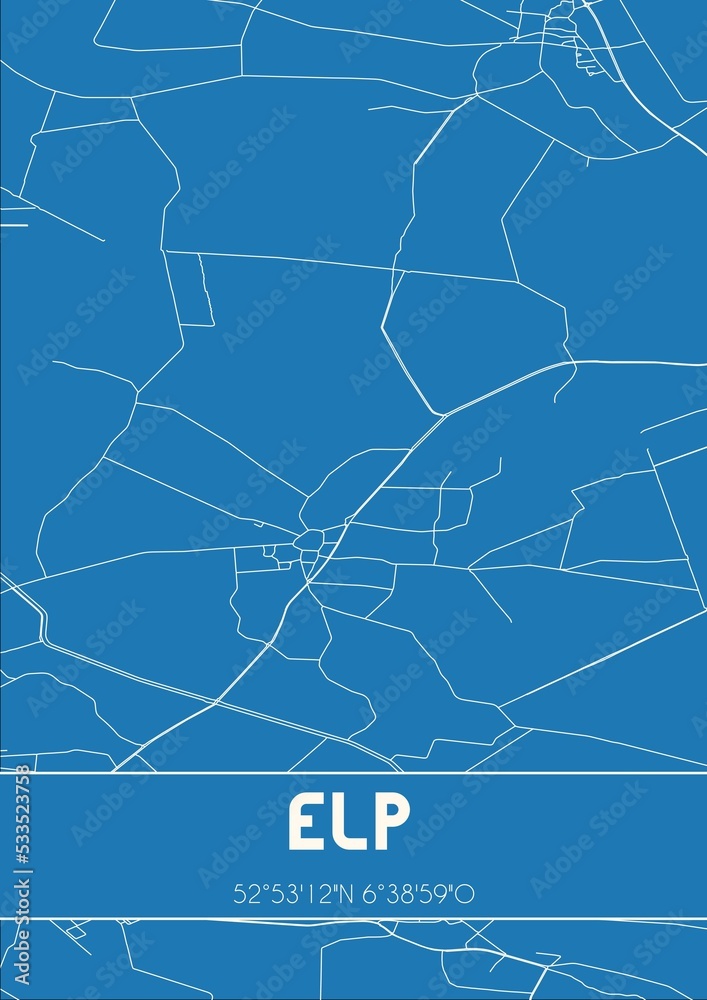Blueprint of the map of Elp located in Drenthe the Netherlands.