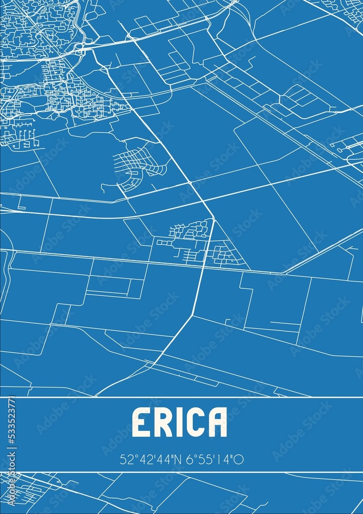 Blueprint of the map of Erica located in Drenthe the Netherlands.