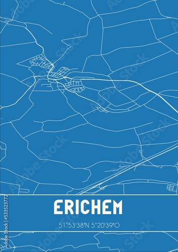 Blueprint of the map of Erichem located in Gelderland the Netherlands.