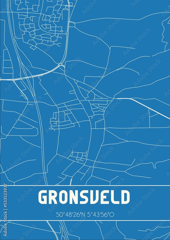 Blueprint of the map of Gronsveld located in Limburg the Netherlands.