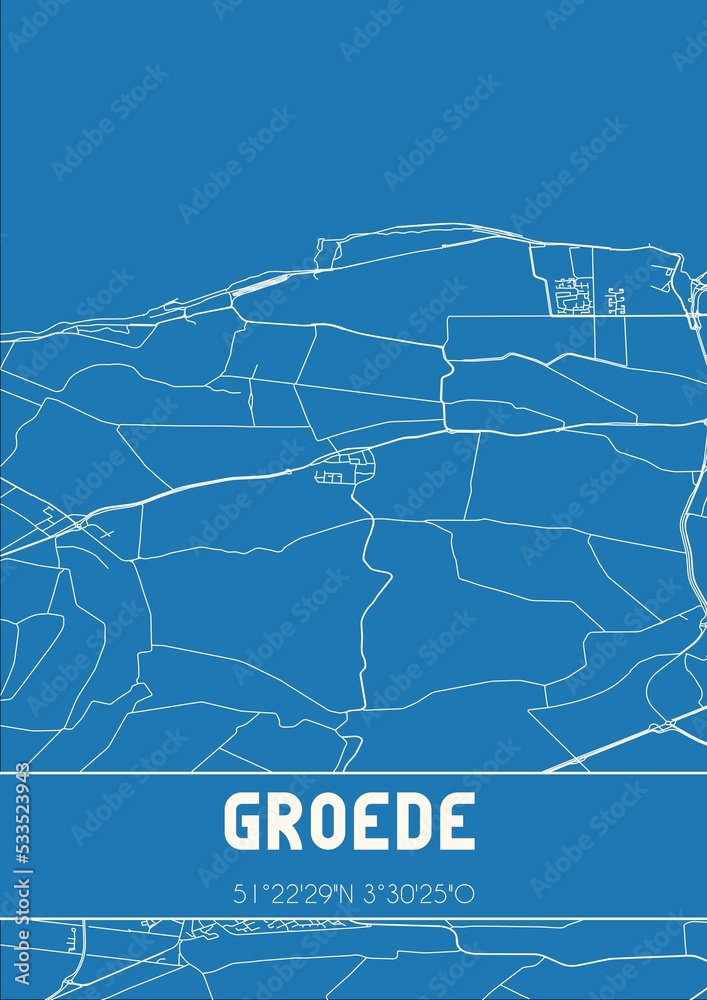Blueprint of the map of Groede located in Zeeland the Netherlands.