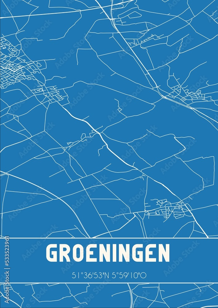 Blueprint of the map of Groeningen located in Noord-Brabant the Netherlands.